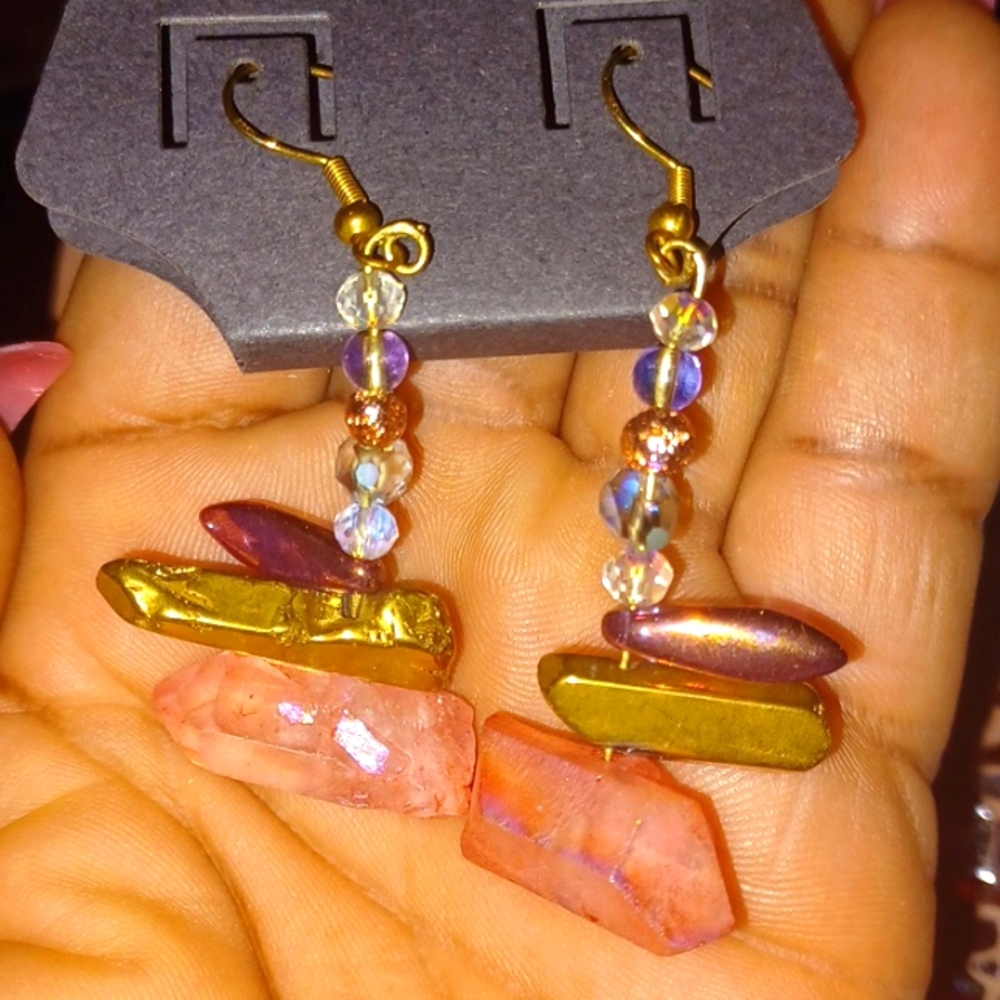 Peony Pink & Gold Galaxy Crystal Earrings